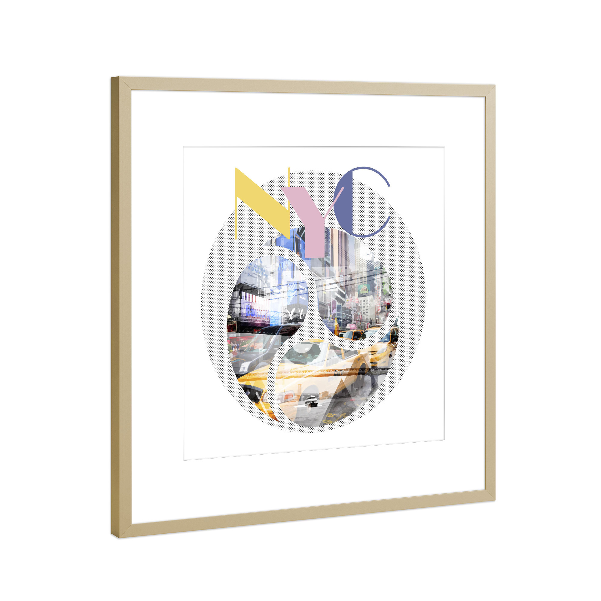 Poster mit Rahmen Gold "TRENDY DESIGN NYC Mix No1" artboxONE - Städte,Typografie,Geometrie,Automobile,Fashion,Streetart