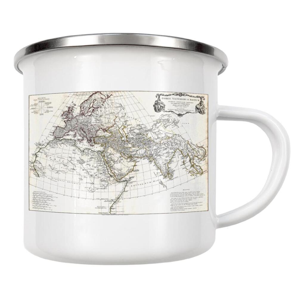 Emaille Tasse "Karte der Antike" artboxONE - Kartografie - Karte,Karten,Retro,Bildlich,Alt,Farbe,Flach,Weltkarte,Reise