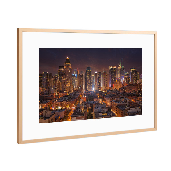 Poster mit Rahmen Kupfer "Manhattan Nightview" artboxONE - Städte,Städte / New York,Reise,Architektur,Reise / Länder