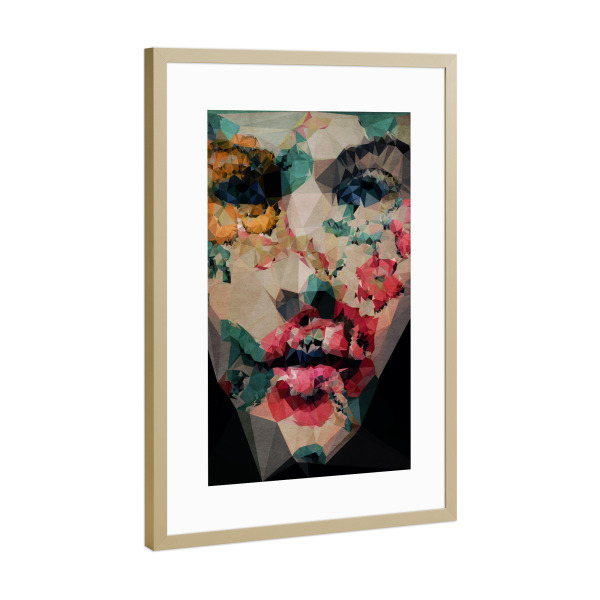 Poster mit Rahmen Gold "Blumenmädchen" artboxONE - Abstrakt,Menschen - Frau,Gesicht,Blumen