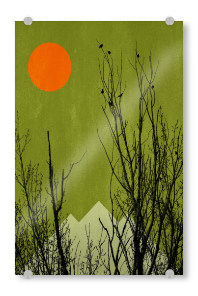 Acrylglasbild "Schwarzwald" artboxONE - Natur,Geometrie - Berg,Berge,Sträucher,Landschaft,Sonne,Abend