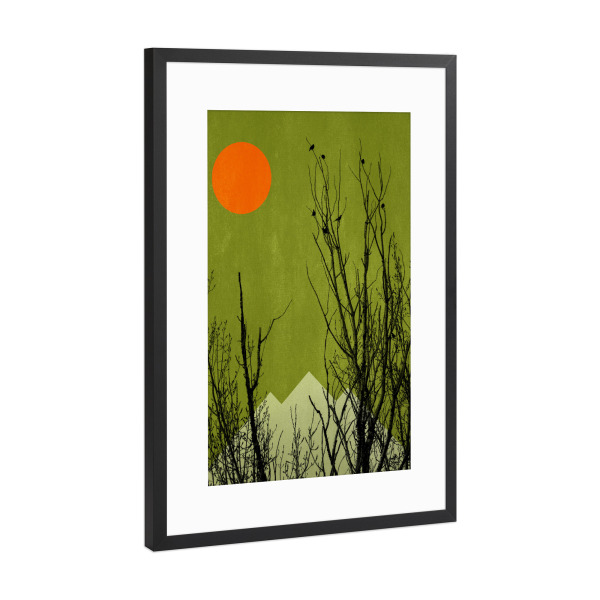 Poster mit Rahmen Schwarz (Metallic) "Schwarzwald" artboxONE - Natur,Geometrie - Berg,Berge,Sträucher,Landschaft,Sonne,Abend