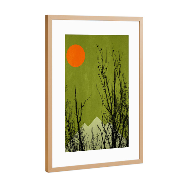 Poster mit Rahmen Kupfer "Schwarzwald" artboxONE - Natur,Geometrie - Berg,Berge,Sträucher,Landschaft,Sonne,Abend
