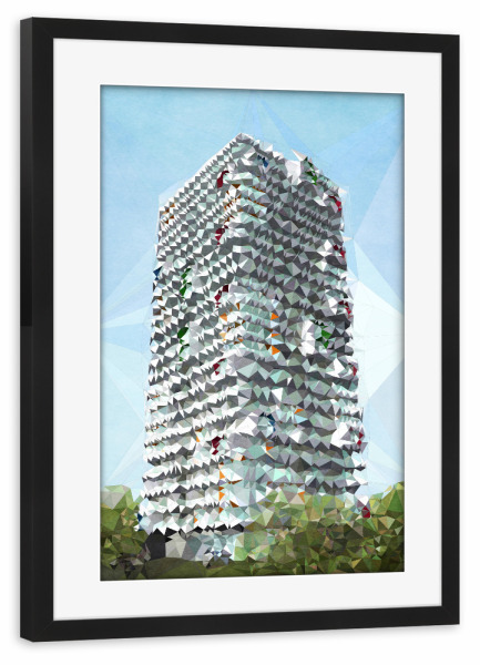 Poster mit Rahmen schwarz "Marzahn im Sommer" artboxONE - Städte,Abstrakt - Hochhaus,Gebäude,Marzahn,Berlin,Plattenbau