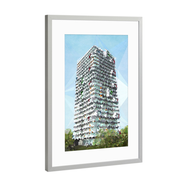 Poster mit Rahmen Silber "Marzahn im Sommer" artboxONE - Städte,Abstrakt - Hochhaus,Gebäude,Marzahn,Berlin,Plattenbau