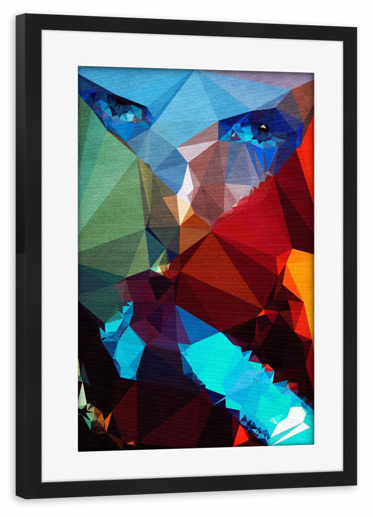 Poster mit Rahmen schwarz "Blaue Rakete" artboxONE - Abstrakt,Menschen,Geometrie - Frau,Blick,Abstrakt,Kubismus,Verpixelt,Gesicht
