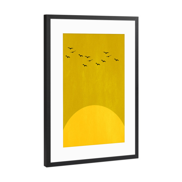 Poster mit Rahmen Schwarz (Metallic) "Sonnentanz" artboxONE - Natur,Abstrakt,Geometrie - Sonne,Vögel,Sonnenuntergang,Sonnenaufgang