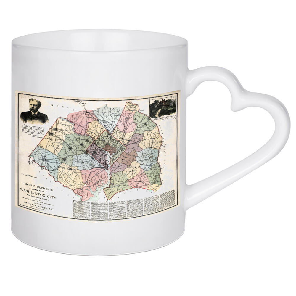 Herztasse "Karte von Washington City" artboxONE - Kartografie - Karte,Retro,Jahrgang,Bildlich,Alt,Farbe,Weltkarte,Reise,Washington,Amerika