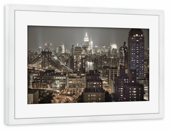 Poster mit Rahmen weiß "Nightlights II" artboxONE - Städte,Städte / New York,Reise,Architektur - Ny,Nyc,Manhattan,New york,Usa,Nacht,Night