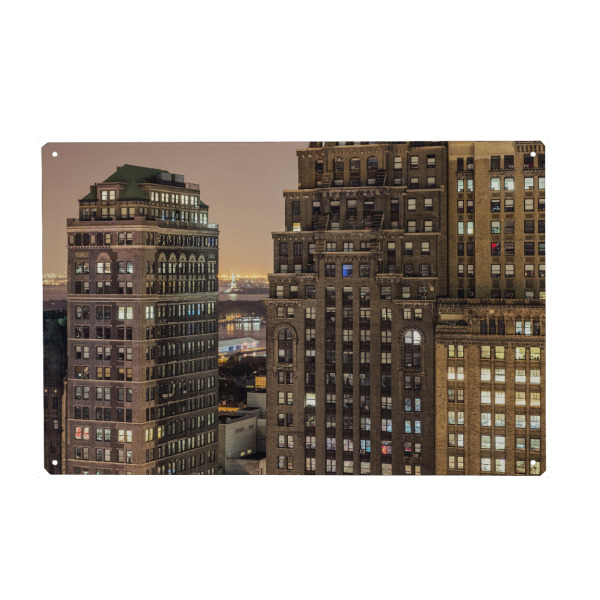 Holzbild "Nightlights" artboxONE - Städte,Städte / New York,Reise,Architektur - Ny,Nyc,Manhattan,New york,Usa,Dame freiheit