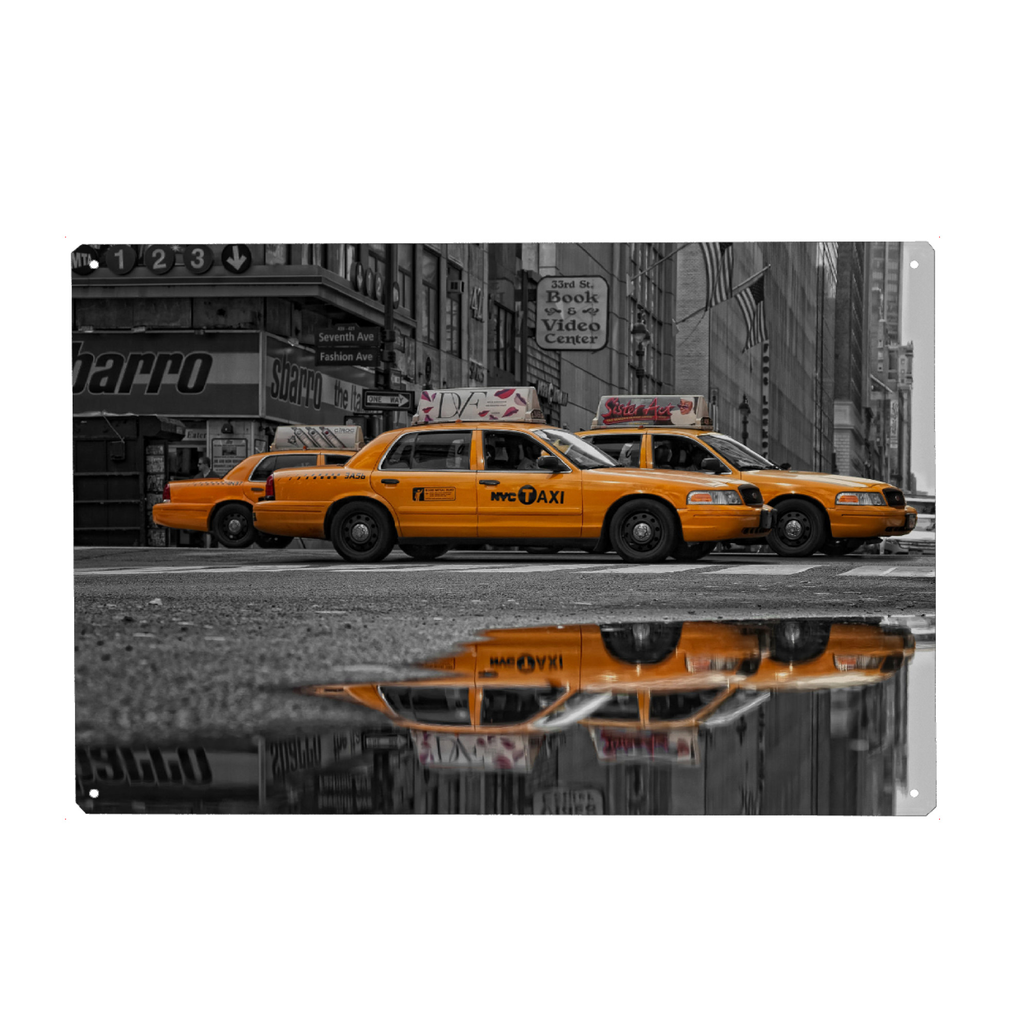 Metall Poster "NYC Taxi" artboxONE - Reise,Schwarzweiß,Architektur,Automobile,Reise / Länder
