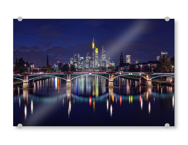 Acrylglasbild "Frankfurt 2" artboxONE - Städte,Reise,Architektur - Frankfurt,Deutschand,Nacht,Wolkenkratzer,Main,Brücke,Skyline,Hessen,Adamek