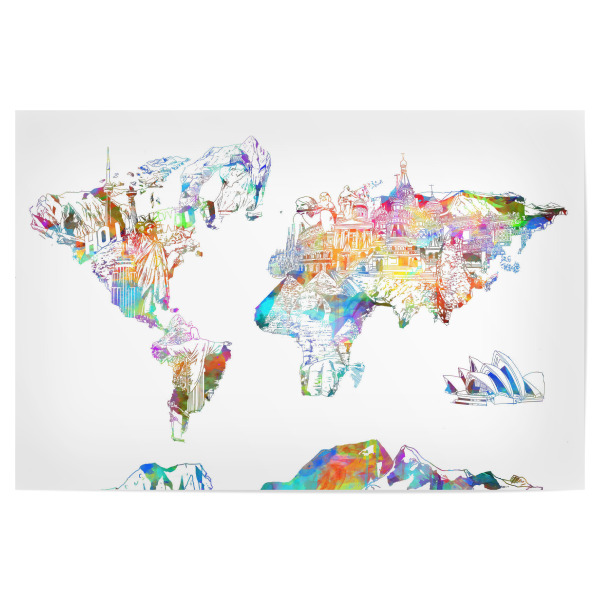 Poster "World map landmarks collage" artboxONE - Abstrakt,Kartografie