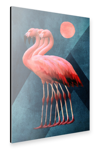 Alu-Dibond "Four Flamingos at Midnight" 30x20 cm artboxONE