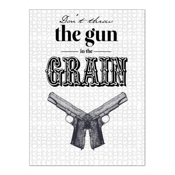 Puzzle Ravensburger "Dont throw the Gun" artboxONE - Typografie,Schwarzweiß - Wildwesten,Gewehr,Cowboy,Denglish,übersetzung,Beschriftung,Ostholz