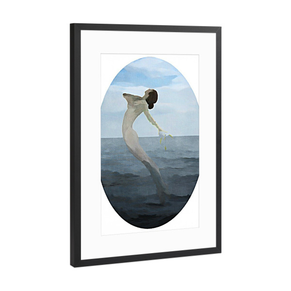 Poster mit Rahmen Schwarz (Metallic) "Dancing Mermaid" artboxONE - Abstrakt,Geometrie,Unterwasser - Wasser,Frau,Schwimmen,Meer,Kreis,Entsprungen