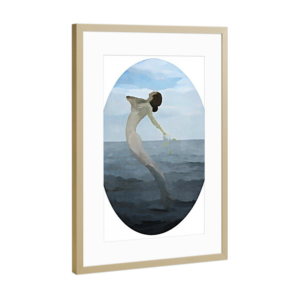 Poster mit Rahmen Gold "Dancing Mermaid" artboxONE - Abstrakt,Geometrie,Unterwasser - Wasser,Frau,Schwimmen,Meer,Kreis,Entsprungen
