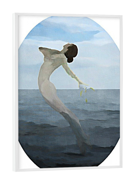 Poster mit weißem Rahmen "Dancing Mermaid" artboxONE - Abstrakt,Geometrie,Unterwasser - Wasser,Frau,Schwimmen,Meer,Kreis,Entsprungen