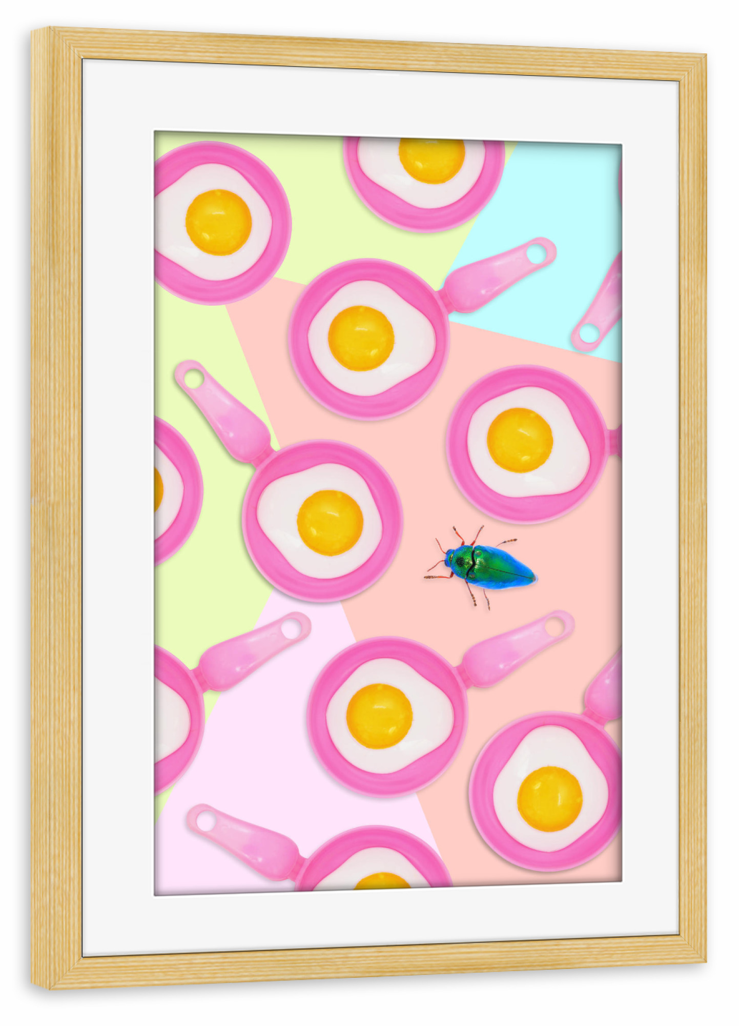 Poster mit Rahmen kiefer "Cuckoo Eggs" artboxONE - Essen & Trinken,Abstrakt,Geometrie - Eier,Käfer,Pastell,Serenity,Rosegold,Essen
