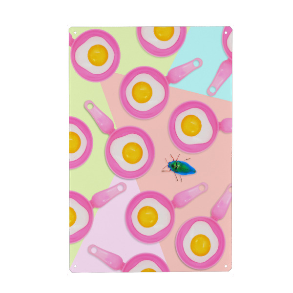 Metall Poster "Cuckoo Eggs" artboxONE - Essen & Trinken,Abstrakt,Geometrie - Eier,Käfer,Pastell,Serenity,Rosegold,Essen - Blechschild