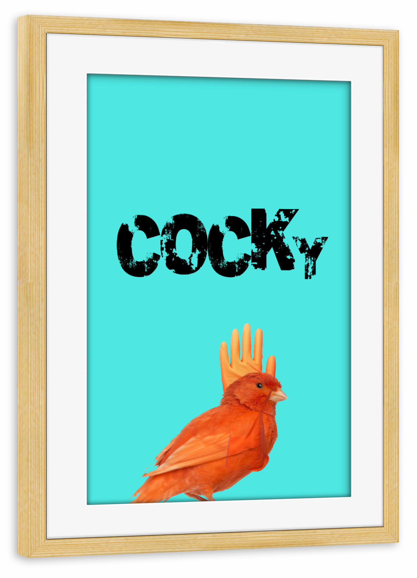 Poster mit Rahmen kiefer "Cocky Bird" artboxONE - Typografie,Tiere - Schwanz,Vogel
