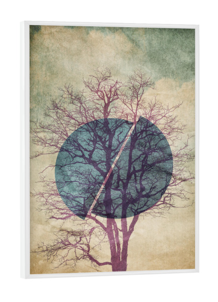 Poster mit weißem Rahmen "Broken Moon" artboxONE - Abstrakt,Geometrie - Baum,Mond,äste,Sonnenuntergang