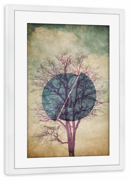 Poster mit Rahmen weiß "Broken Moon" artboxONE - Abstrakt,Geometrie - Baum,Mond,äste,Sonnenuntergang