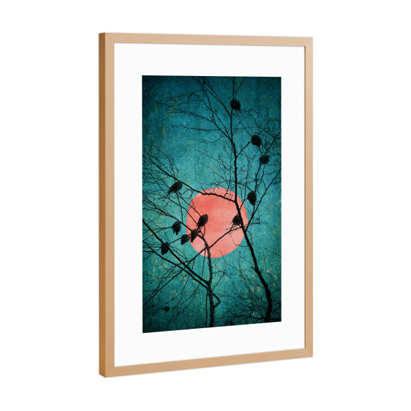 Poster mit Rahmen Kupfer "Birds Sleeping" artboxONE - Abstrakt,Geometrie - Vögel,Mond,Baum,Wald