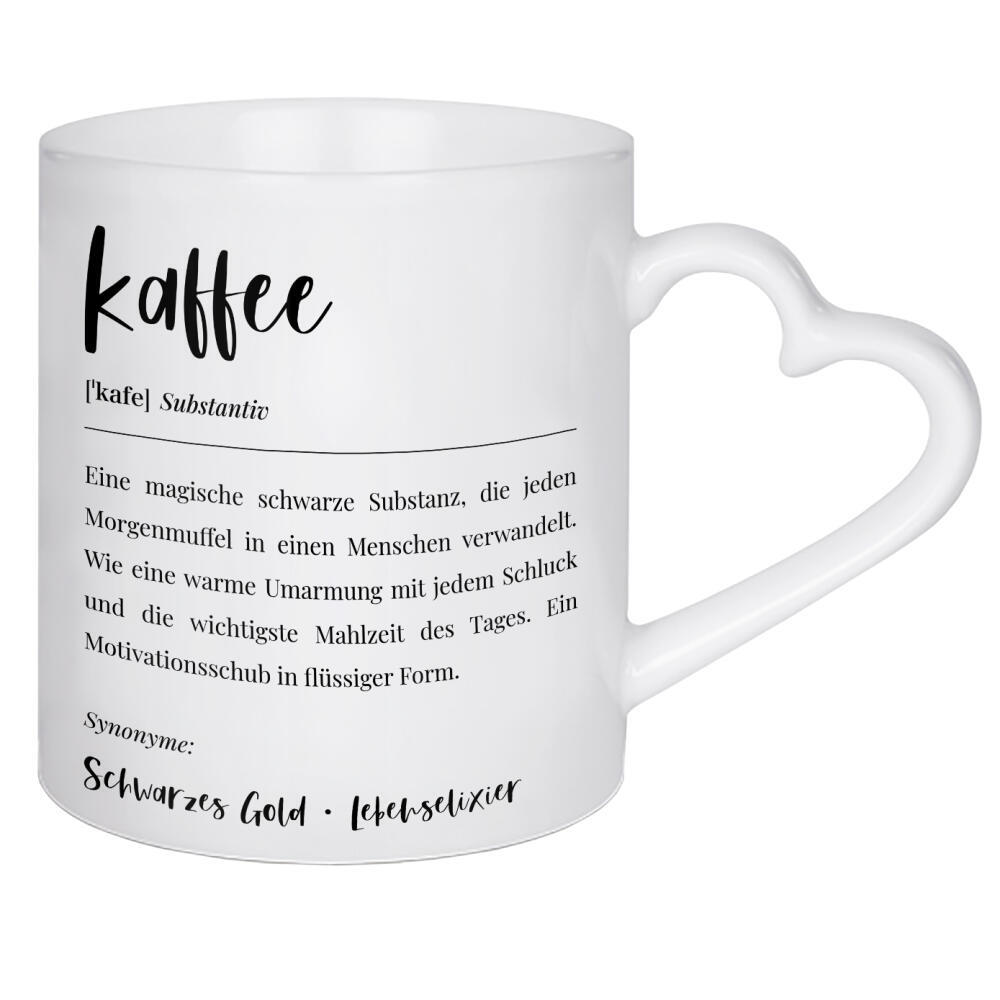 Herztasse "Kaffee Definition Lexikon" artboxONE - Typografie,Essen & Trinken,Schwarzweiß,Lustig