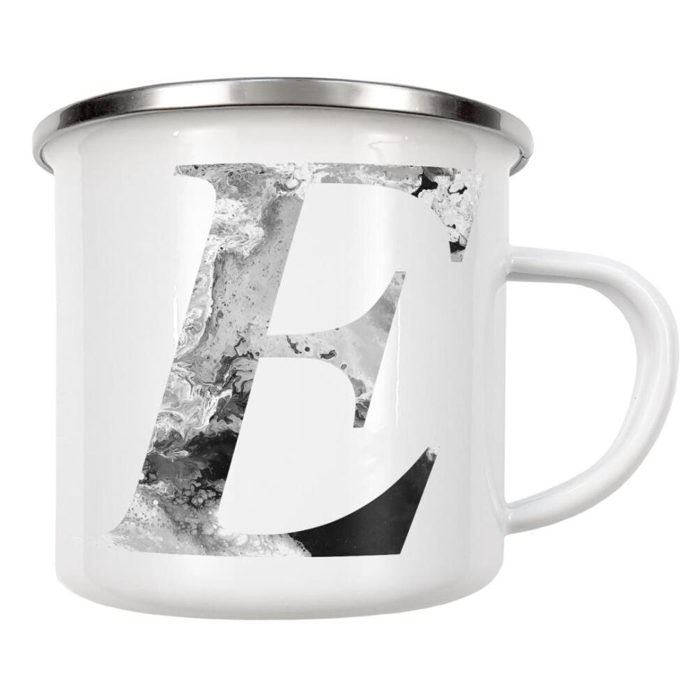 Emaille Tasse "Buchstabe Alphabet E" artboxONE - Typografie,Schwarzweiß,Buchstaben,Buchstaben / E