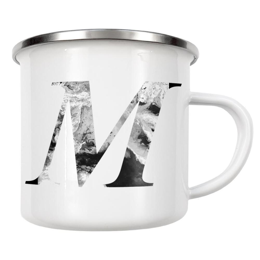 Emaille Tasse "Buchstabe Alphabet M" artboxONE - Typografie,Schwarzweiß,Buchstaben,Buchstaben / M