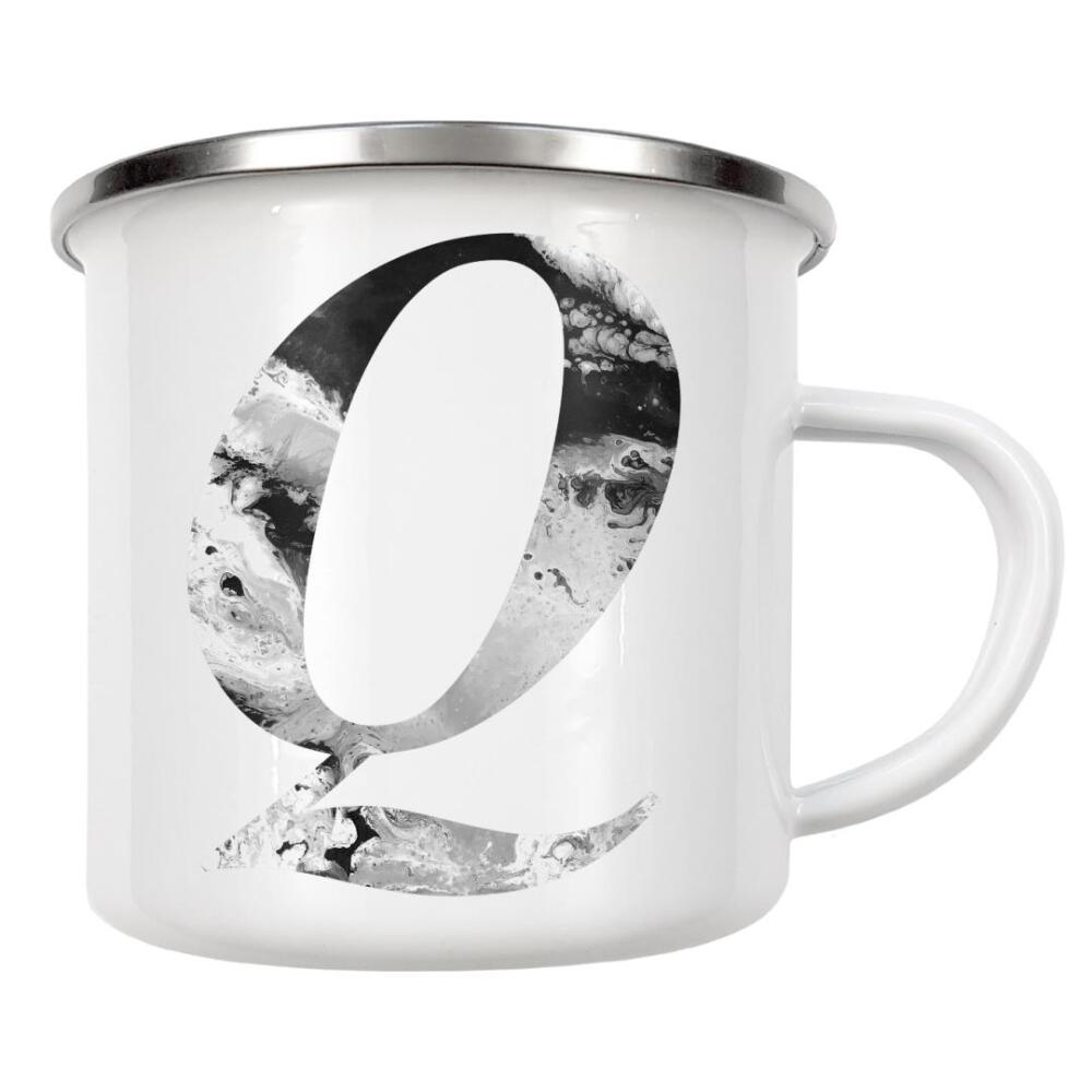 Emaille Tasse "Buchstabe Alphabet Q" artboxONE - Typografie,Schwarzweiß,Buchstaben,Buchstaben / Q
