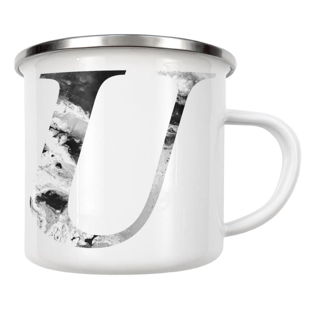 Emaille Tasse "Buchstabe Alphabet U" artboxONE - Typografie,Schwarzweiß,Buchstaben,Buchstaben / U