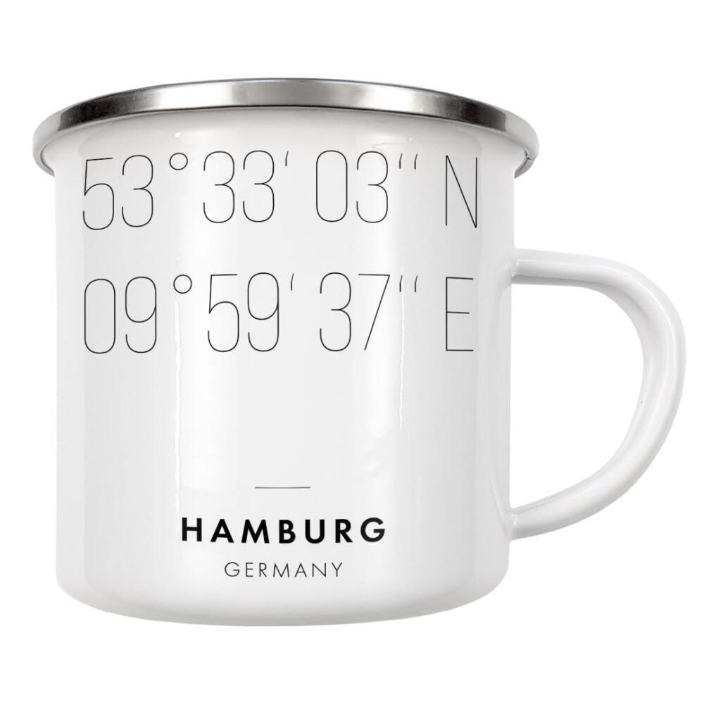 Emaille Tasse "Koordinaten Hamburg" artboxONE - Städte,Städte / Hamburg,Reise,Schwarzweiß,Kartografie