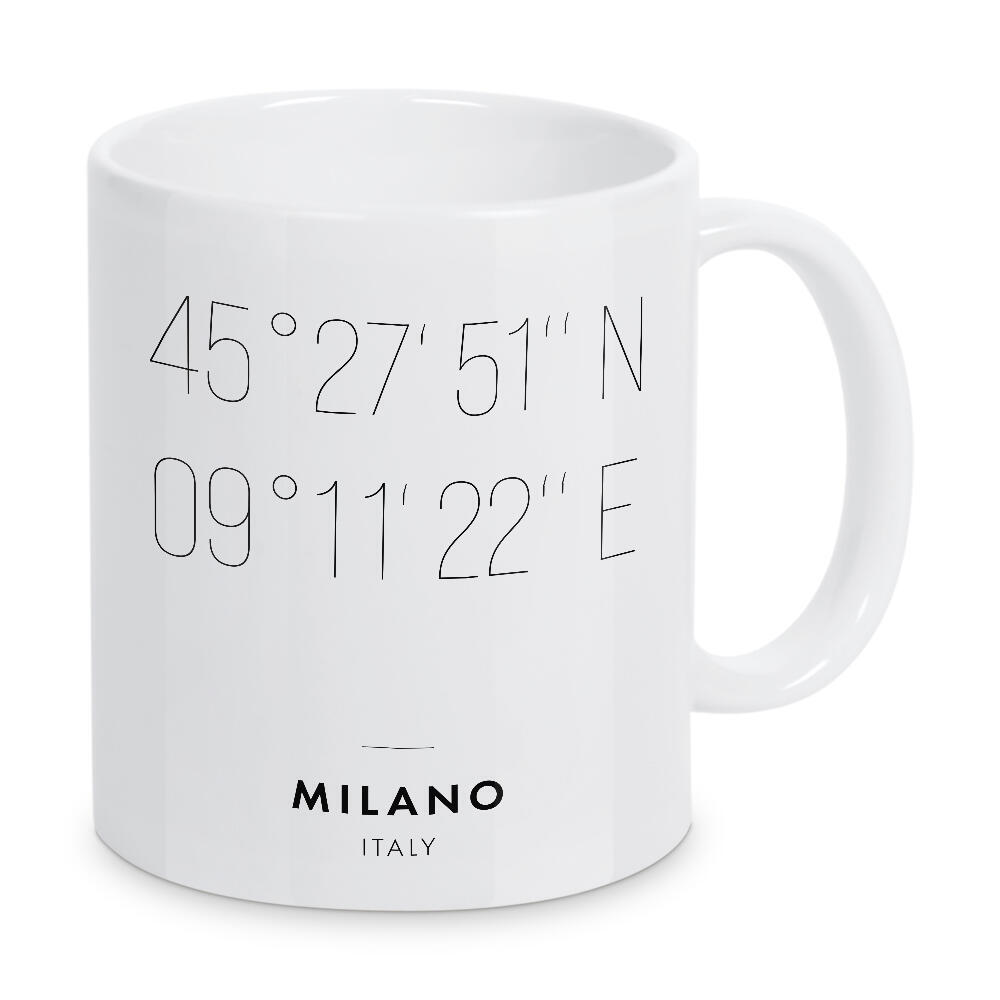 Tasse "Koordinaten Mailand" artboxONE - Städte,Reise,Schwarzweiß,Städte / Mailand,Kartografie