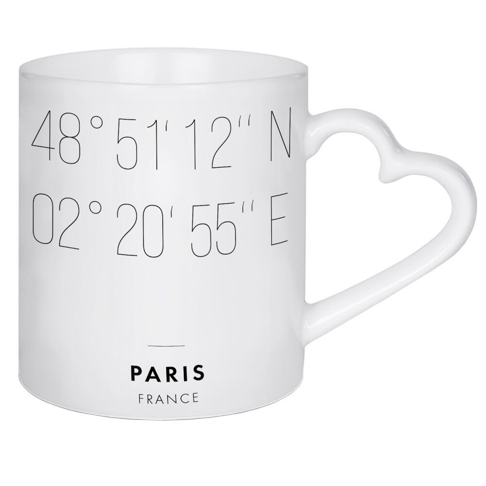 Herztasse "Koordinaten Paris" artboxONE - Städte,Reise,Schwarzweiß,Städte / Paris,Kartografie