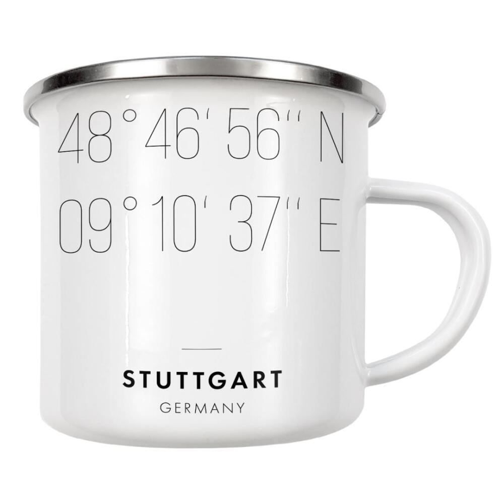 Emaille Tasse "Koordinaten Stuttgart" artboxONE - Städte,Reise,Schwarzweiß,Städte / Stuttgart,Kartografie