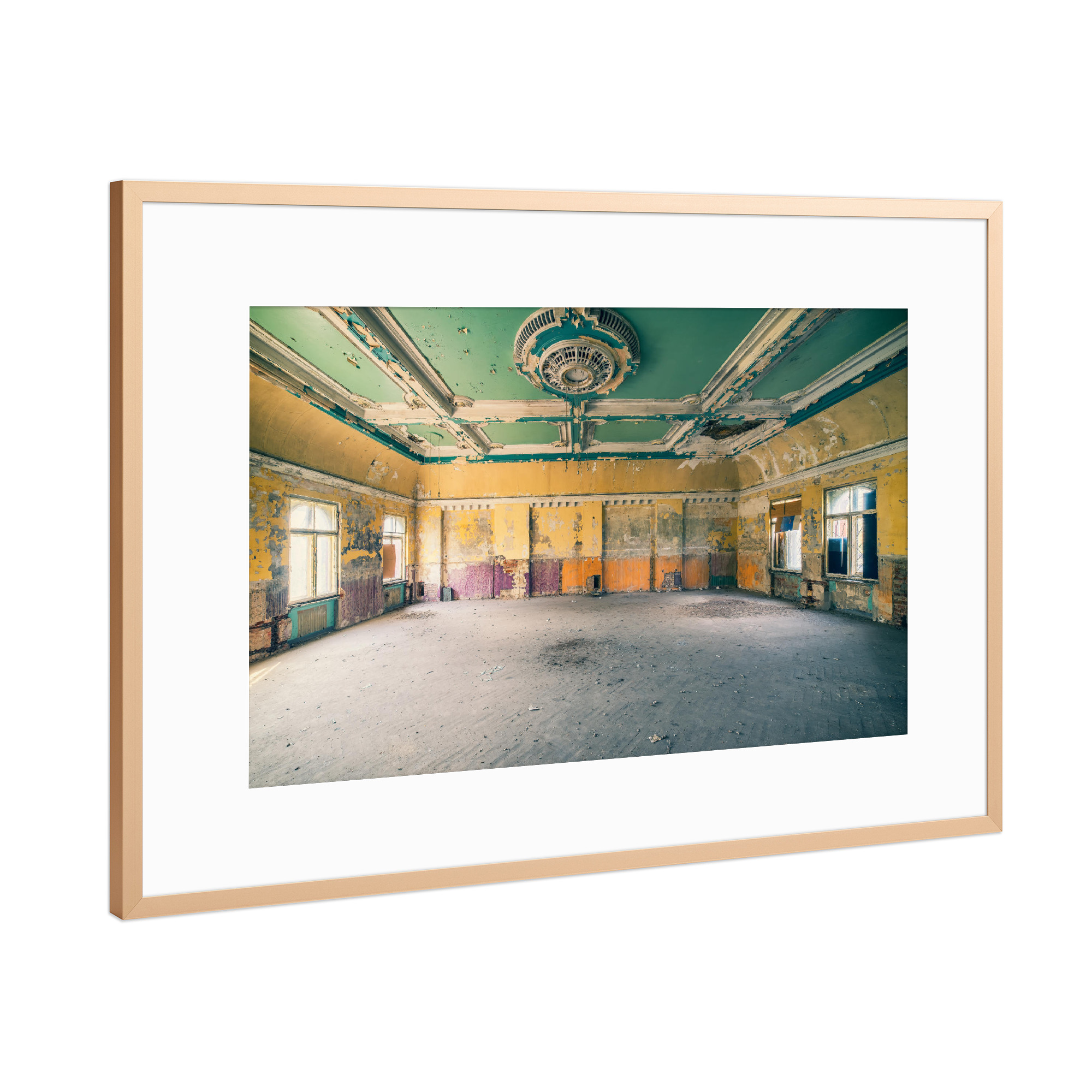 Poster mit Rahmen Kupfer "Grün trifft auf Gelb" artboxONE - Architektur,Stillleben