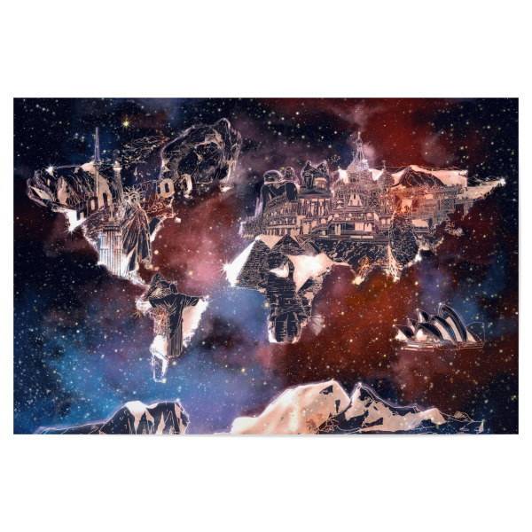 Poster 30x20 cm "World map landmarks collage 5" artboxONE - Abstrakt,Kartografie,Fiktion,Galaxy