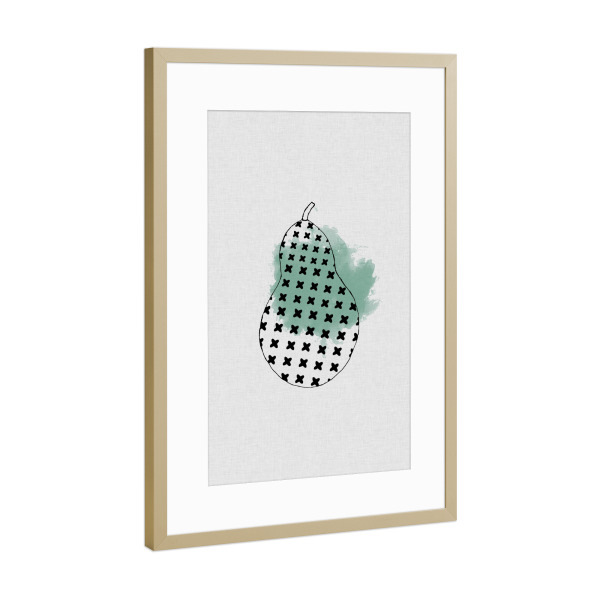 Poster mit Rahmen Gold "Pear & Pattern" artboxONE - Natur,Essen & Trinken,Abstrakt,Geometrie,Essen & Trinken / Obst & Gemüse