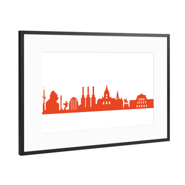 Poster mit Rahmen Schwarz (Metallic) "HANNOVER 03 Monochrom Tangerine" artboxONE - Städte,Reise,Abstrakt,Architektur,Reise / Länder