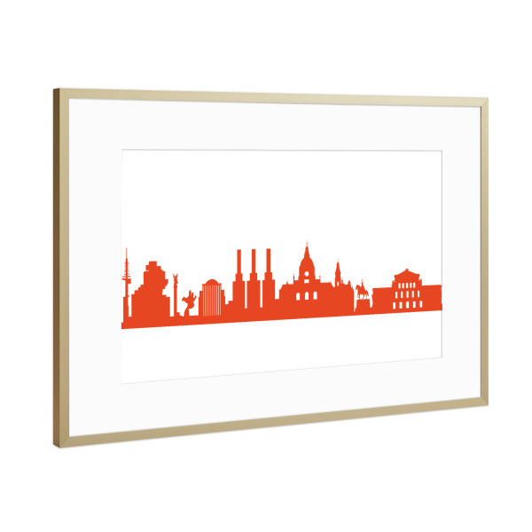 Poster mit Rahmen Gold "HANNOVER 03 Monochrom Tangerine" artboxONE - Städte,Reise,Abstrakt,Architektur,Reise / Länder