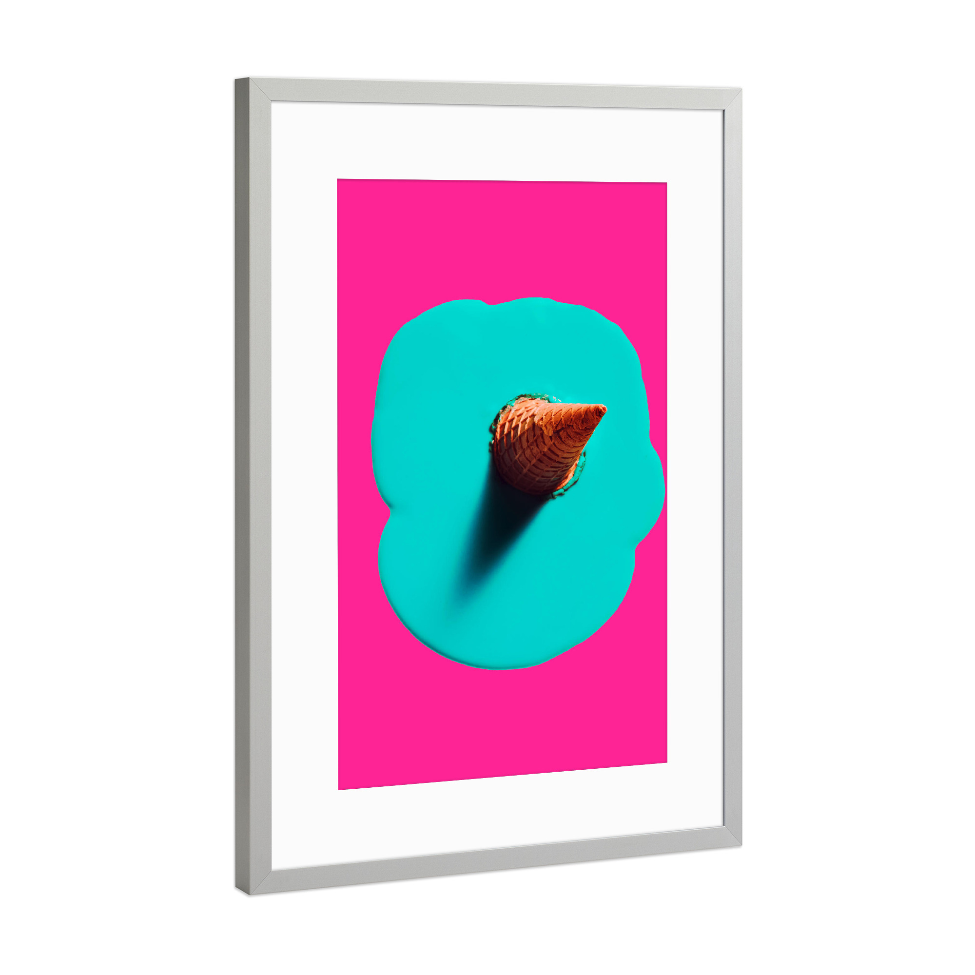 Poster mit Rahmen Silber "Ice Cream Pinocchio" artboxONE - Abstrakt,Fiktion - Märchen,Lange nase,Eis,Waffel