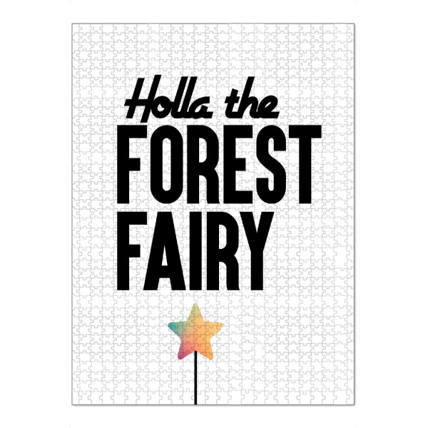 Puzzle Ravensburger "Holla The Forest Fairy" artboxONE - Typografie,Schwarzweiß - Denglisch,Waldfee,Märchen,Sprüche,Fee,Zauberstab - Bild denglisch