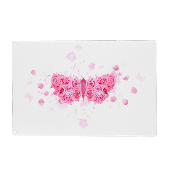 Metall Poster "Pink Rose Butterfly" artboxONE - Tiere,Fiktion