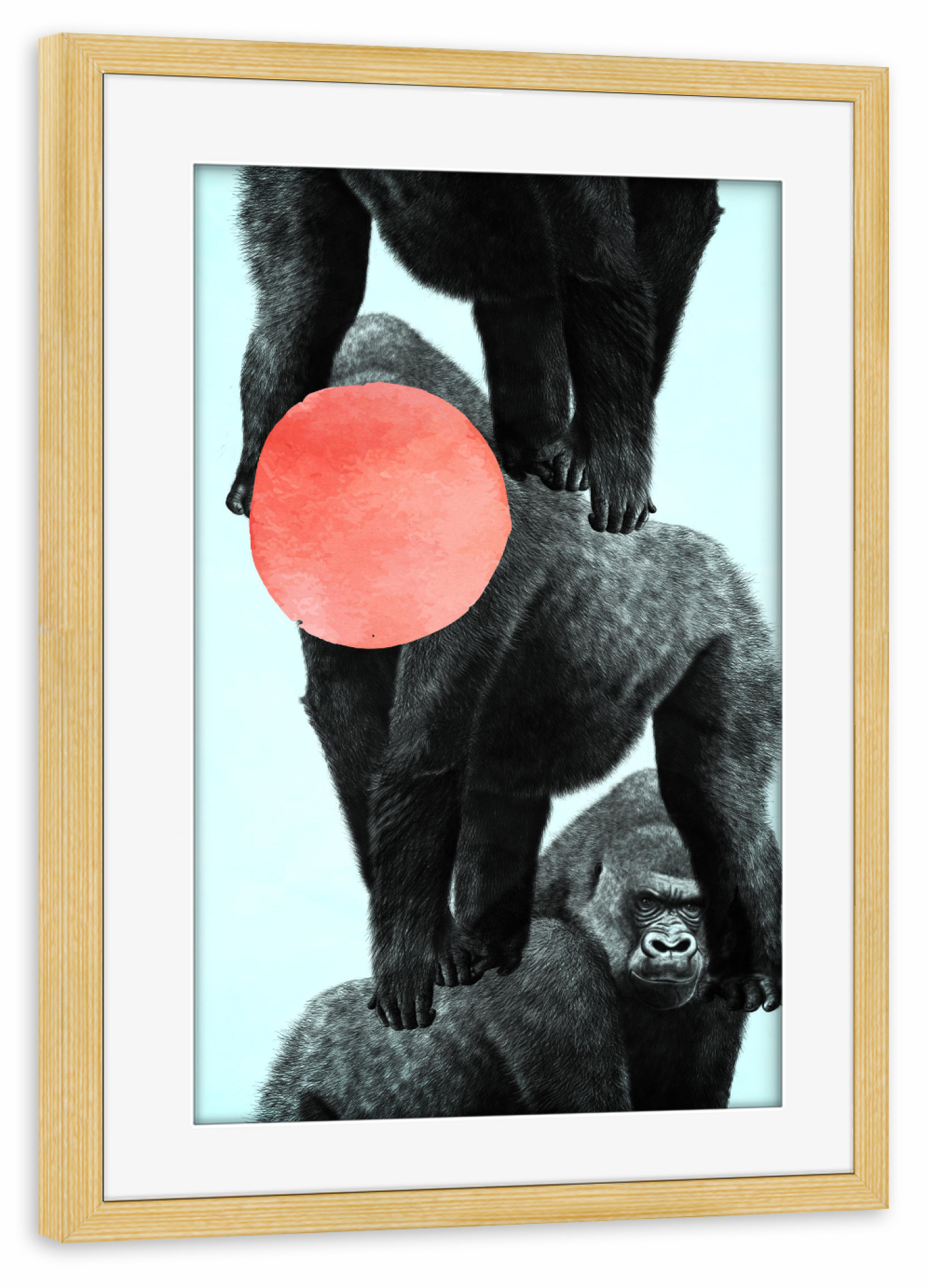 Poster mit Rahmen kiefer "Gorilla Party" artboxONE - Tiere,Abstrakt,Geometrie - Affen,Mond,Zoo,Kingkong