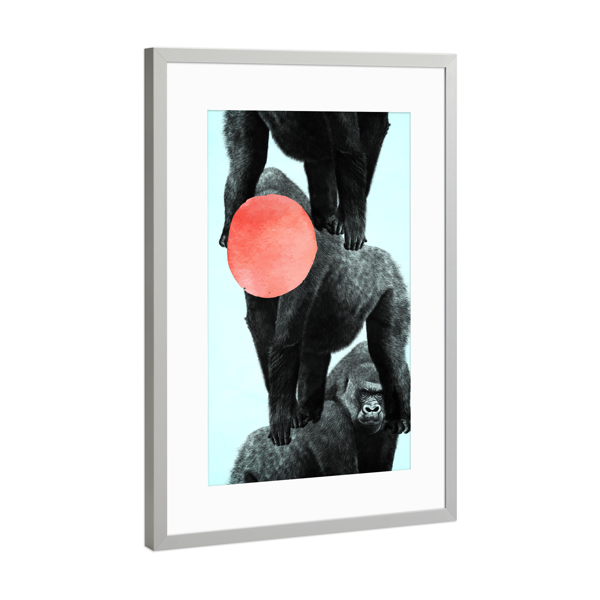 Poster mit Rahmen Silber "Gorilla Party" artboxONE - Tiere,Abstrakt,Geometrie - Affen,Mond,Zoo,Kingkong