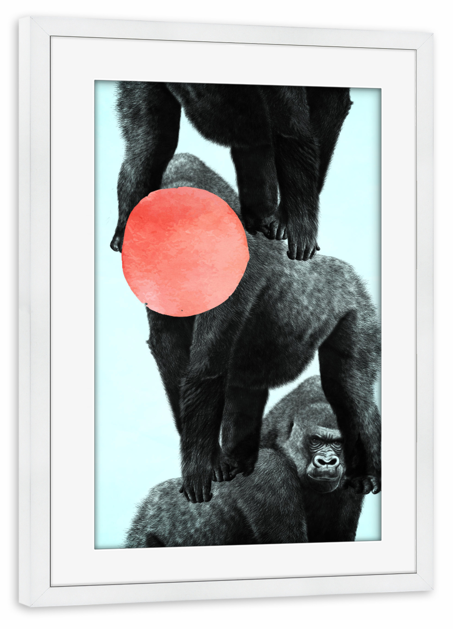 Poster mit Rahmen weiß "Gorilla Party" artboxONE - Tiere,Abstrakt,Geometrie - Affen,Mond,Zoo,Kingkong