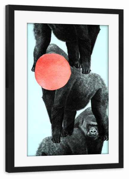 Poster mit Rahmen schwarz "Gorilla Party" artboxONE - Tiere,Abstrakt,Geometrie - Affen,Mond,Zoo,Kingkong