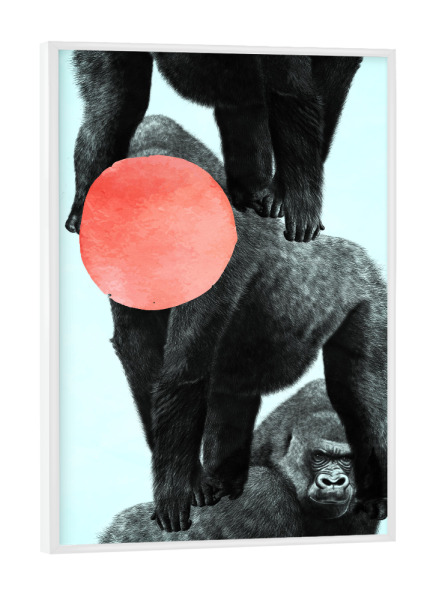 Poster mit weißem Rahmen "Gorilla Party" artboxONE - Tiere,Abstrakt,Geometrie - Affen,Mond,Zoo,Kingkong